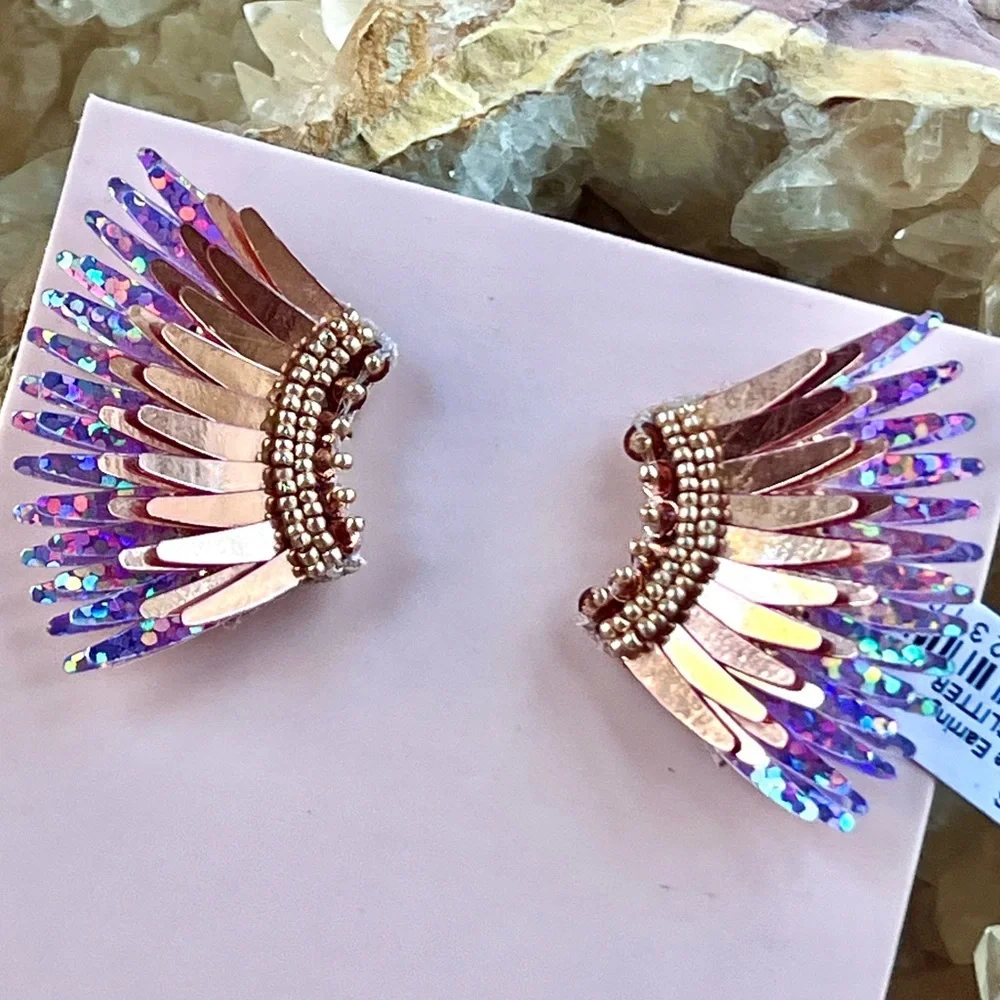 🌺🎉HP🎉🌺 NWT Mignonne Gavigan Mini Madeline Earrings Rose Gold Glitter - Picture 2 of 16